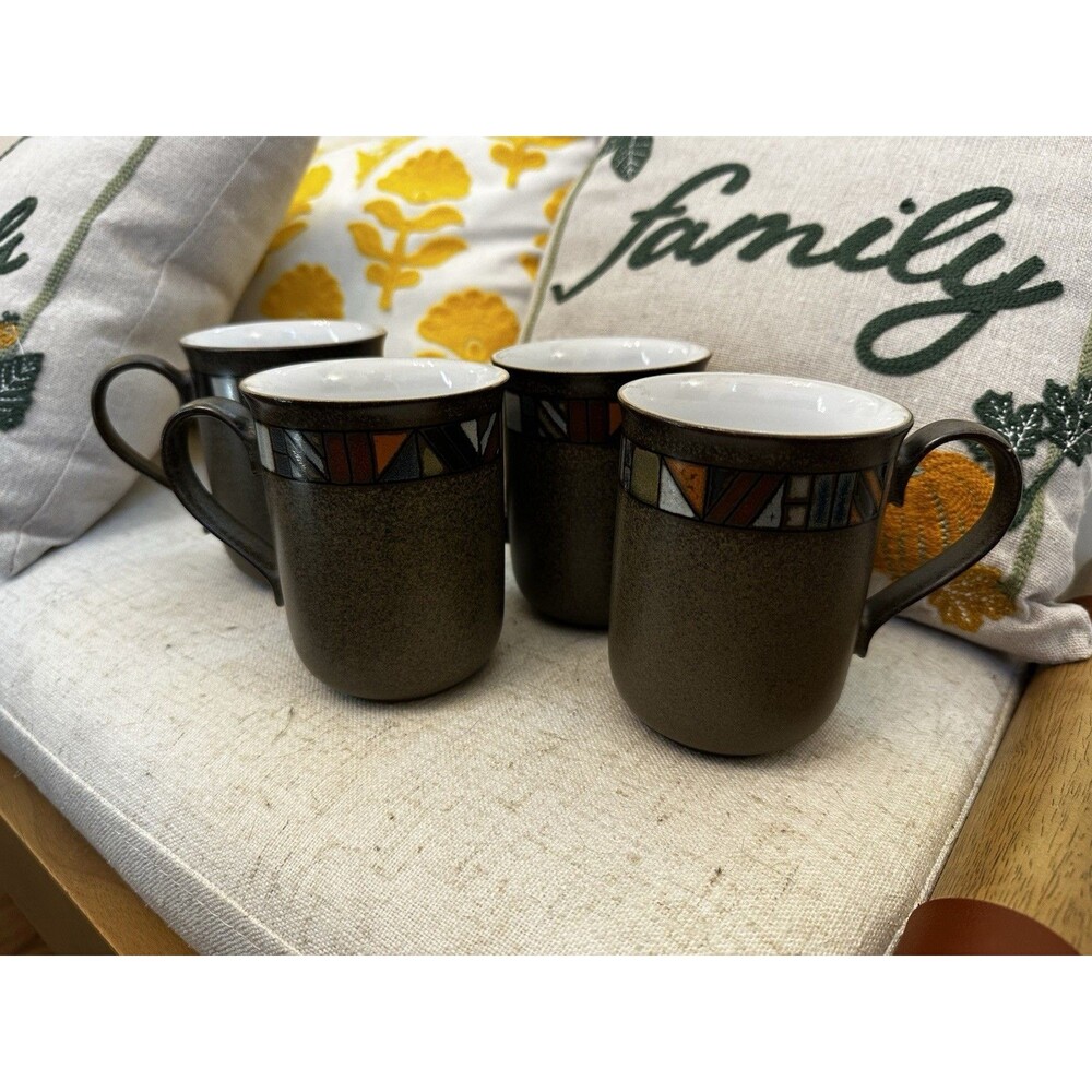 Denby Marrakesh Tea Coffee Mugs X4 Vintage Stoneware 10cm Tall 200ml Retro 90s